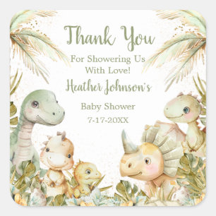 Boho Neutrale Dinosaur Baby Shower Vierkante Sticker