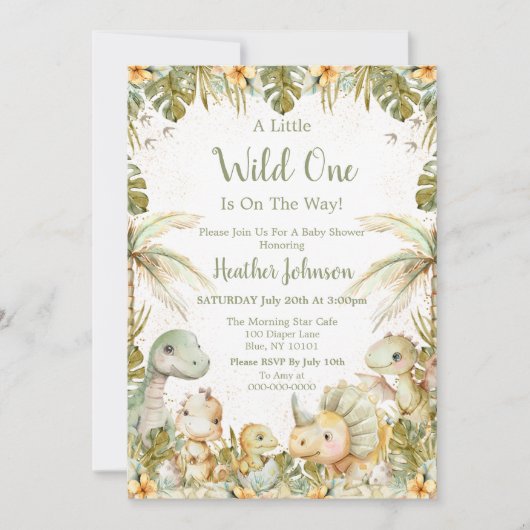 Boho Neutrale Dinosaurus Baby Shower Kaart (Voorkant)