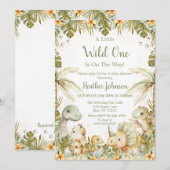 Boho Neutrale Dinosaurus Baby Shower Kaart (Voorkant / Achterkant)