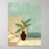 Boho Neutrale en Blauwgroen Kustillustratie Kunst Poster (Voorkant)