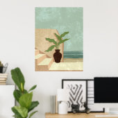 Boho Neutrale en Blauwgroen Kustillustratie Kunst Poster (Thuiskantoor)