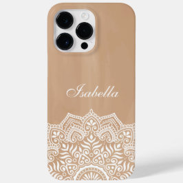 Boho Neutrale en Witte Mandala Aangepaste Naam Case-Mate iPhone 14 Pro Max Hoesje