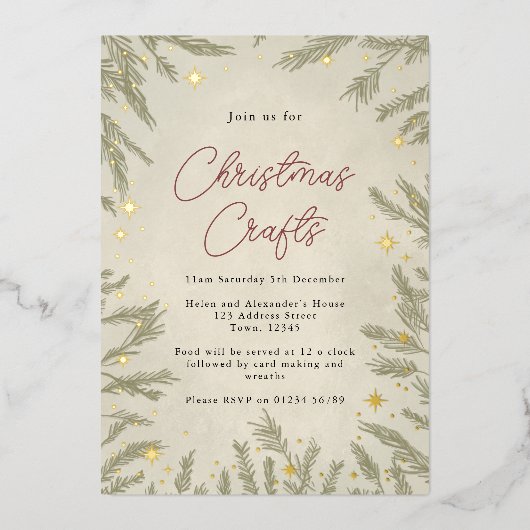 Boho neutrale kerst ambachten folie uitnodiging (Voorkant)
