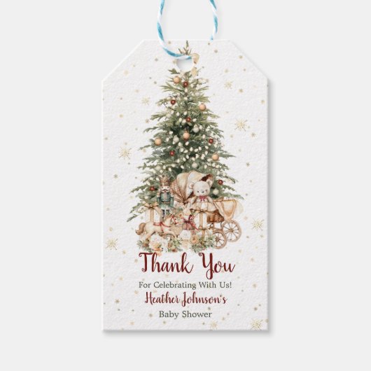 Boho Neutrale Kerst Baby Shower Cadeaulabel (Voorkant)