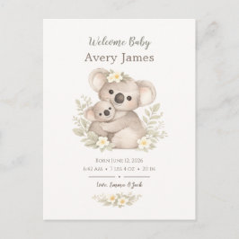 Boho Neutrale Koala Baby Cottagecore Aankondigingskaart