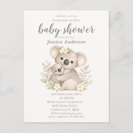 Boho Neutrale Koala Baby Shower Briefkaart (Voorkant)