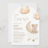 Boho Neutrale Maan Teddybeer Boog Baby Shower Kaart (Voorkant)