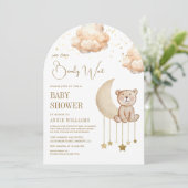 Boho Neutrale Maan Teddybeer Boog Baby Shower Kaart (Staand voorkant)