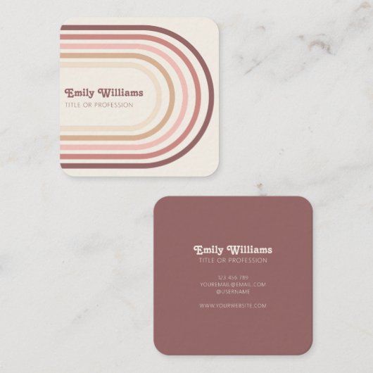 Boho Neutrale Minimale Retro Stripes Vierkante Visitekaartje (Voorkant / Achterkant)