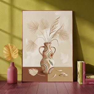 Boho Neutrale Palmbladeren Patronen Vaas Kunstprin Poster