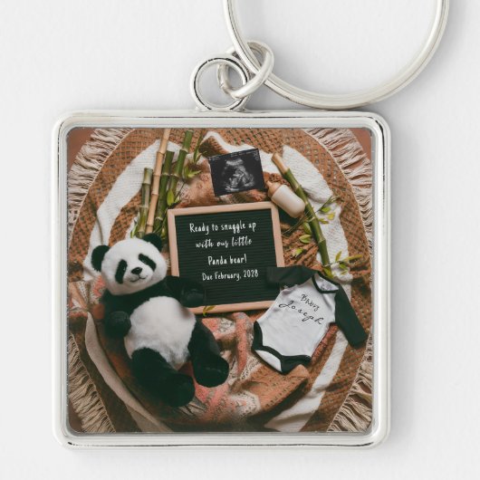 Boho neutrale panda zwangerschapsaankondiging cade sleutelhanger (Voorkant)