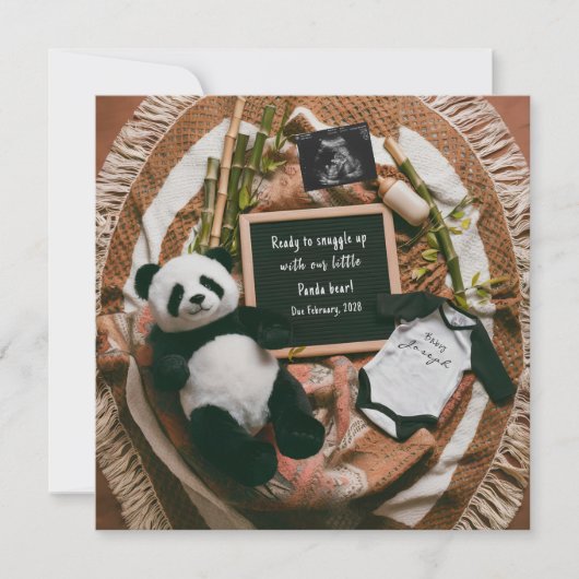 Boho Neutrale Panda Zwangerschapsaankondiging kaar Kaart (Voorkant)