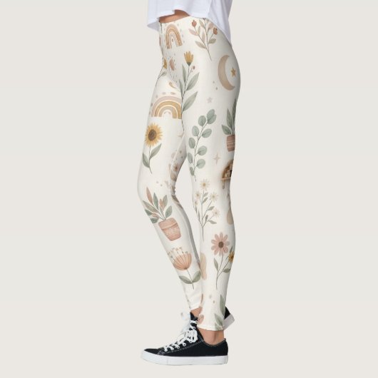 Boho Neutrale Regenboog Leggings Aardse Botanische (Links)