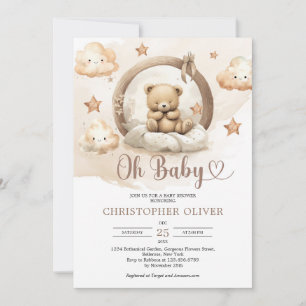 Boho neutrale roestige bruine slapende teddybeer kaart