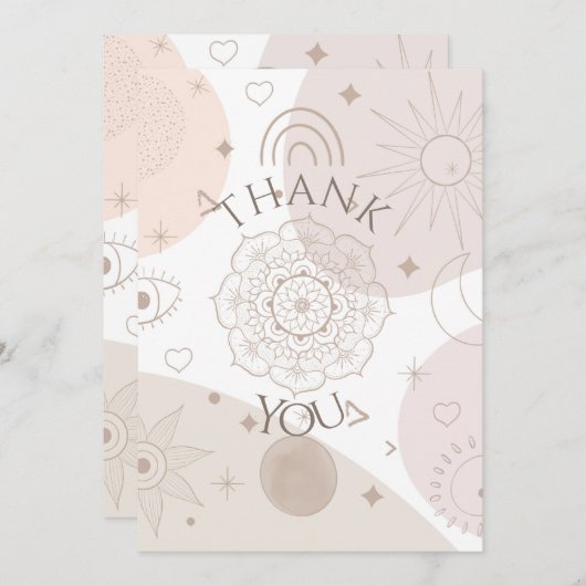 Boho Neutrale Ruimtedoedels Aesthetisch design Bedankkaart (Voorkant / Achterkant)