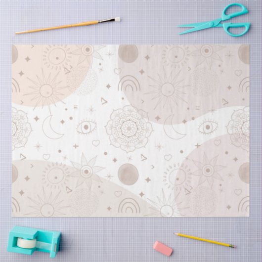 Boho Neutrale Ruimtedoedels Aesthetisch design Tissuepapier (Craft)