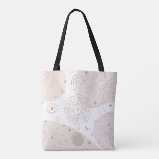 Boho Neutrale Ruimtedoedels Aesthetisch design Tote Bag (Achterkant)