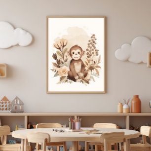 Boho Neutrale Safari Apen Kinderkamer Kunst Poster