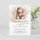 Boho Neutrale teddybeer sweatshirt pampas gras Kaart (Staand voorkant)