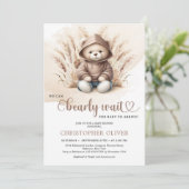 Boho Neutrale teddybeer sweatshirt pampas gras Kaart (Staand voorkant)