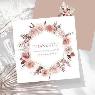 Boho Neutrale Terracotta Bloemenkrans Bruiloft Bedankkaart