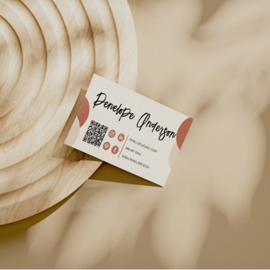 Boho Neutrale Terracotta Moderne QR Code Trendy Visitekaartje