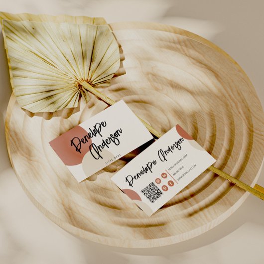 Boho Neutrale Terracotta Moderne QR Code Trendy Visitekaartje