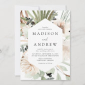 Boho Neutrale Tropische Bloemen Bruiloft Kaart (Voorkant)