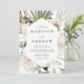 Boho Neutrale Tropische Bloemen Bruiloft Kaart (Staand voorkant)