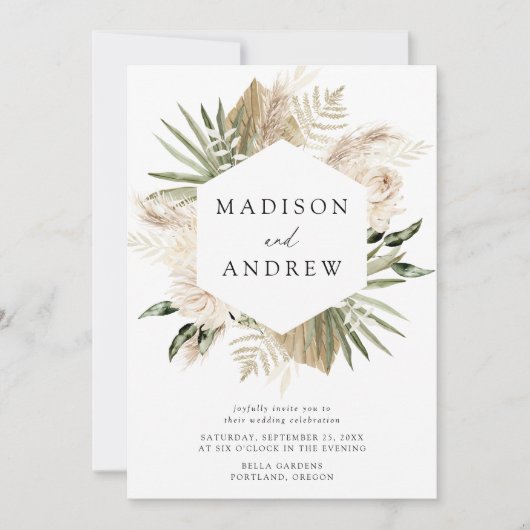 Boho Neutrale Tropische Bloemen Bruiloft Kaart (Voorkant)