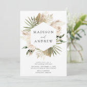 Boho Neutrale Tropische Bloemen Bruiloft Kaart (Staand voorkant)