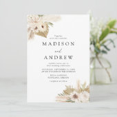 Boho Neutrale Tropische Bloemen Bruiloft Kaart (Staand voorkant)