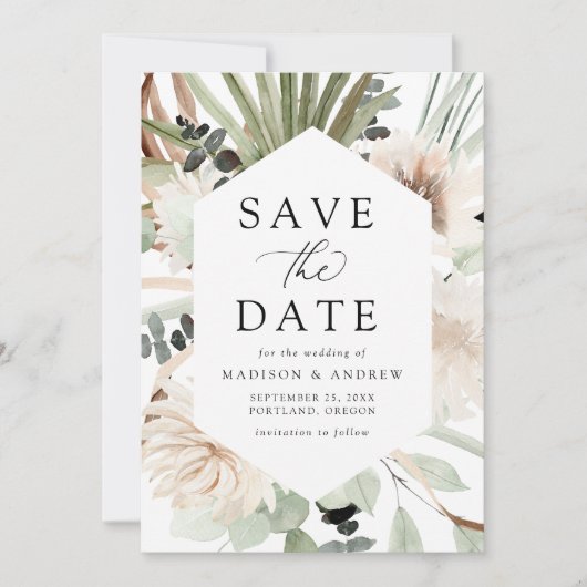 Boho Neutrale tropische bloemen Save The Date (Voorkant)