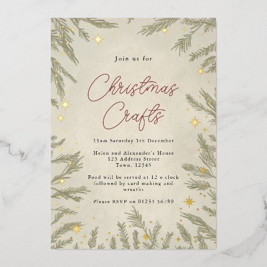 Boho-neutrale uitnodiging tot Folie voor kerstcade (Voorkant)