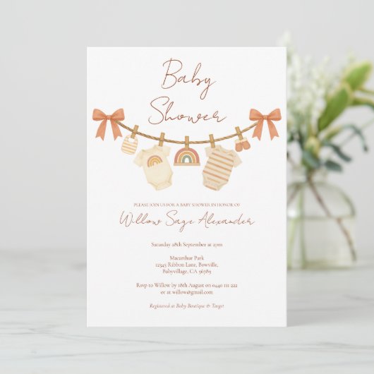 Boho Neutrale Waskledij Baby Shower Kaart (Staand voorkant)