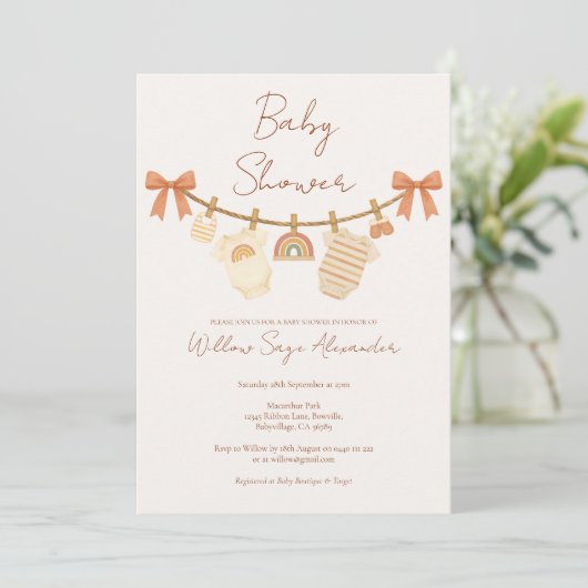 Boho Neutrale Waskleine Baby Shower Kaart (Staand voorkant)