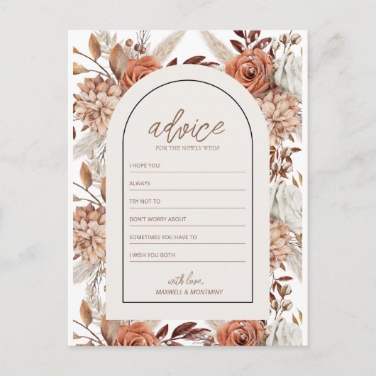 Boho Neutrale Waterverf Pampas Wedding Advice Kaar Briefkaart (Voorkant)