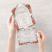 Boho Neutrale Waterverf Pampas Wedding All In One Uitnodiging (Afscheurbaar)