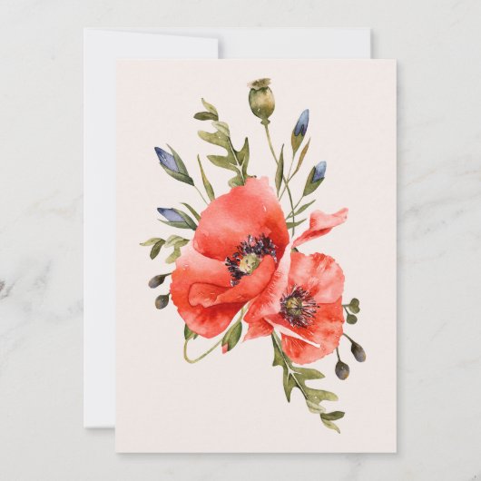 Boho Neutrale Waterverf Poppies Verloving Kaart (Achterkant)
