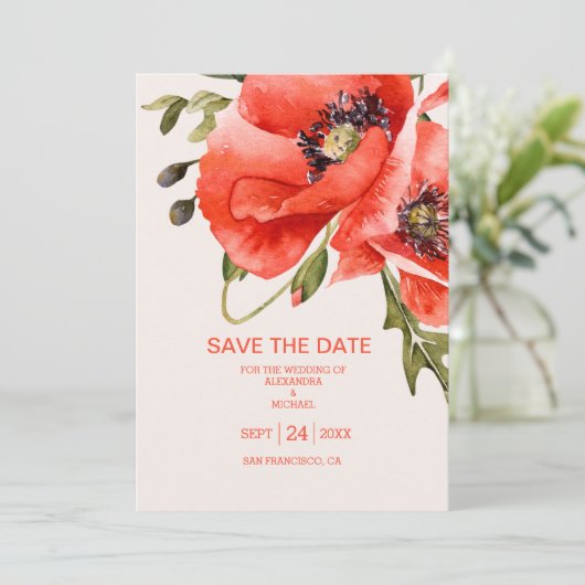 Boho Neutrale Waterverf Poppies Wedding Save The Date (Staand voorkant)