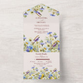 Boho Neutrale Waterverf Wildflower Wedding All In One Uitnodiging (Binnen)