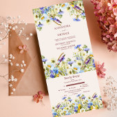 Boho Neutrale Waterverf Wildflower Wedding All In One Uitnodiging