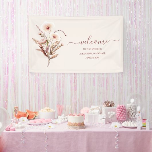 Boho Neutrale Waterverf Wildflower Wedding Banner (Feest)