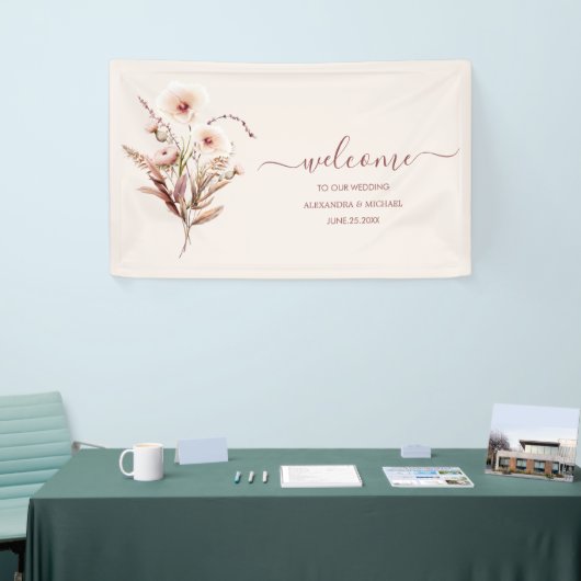 Boho Neutrale Waterverf Wildflower Wedding Banner (Beurs)