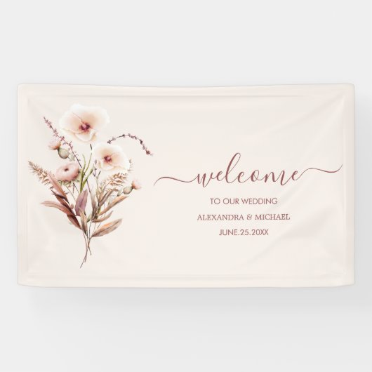 Boho Neutrale Waterverf Wildflower Wedding Banner (Horizontaal)