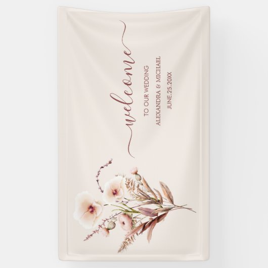 Boho Neutrale Waterverf Wildflower Wedding Banner (Verticaal)