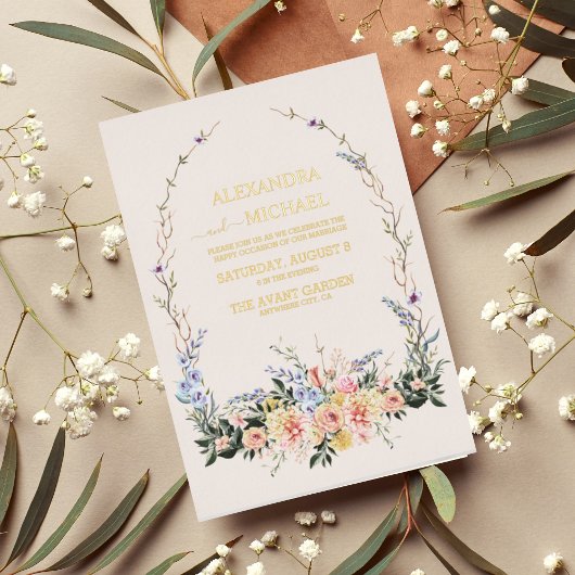 Boho Neutrale Waterverf Wildflower Wedding Folie i Folie Uitnodiging