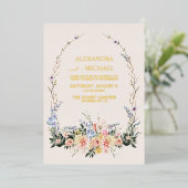 Boho Neutrale Waterverf Wildflower Wedding Folie i Folie Uitnodiging (Staand Voorkant)