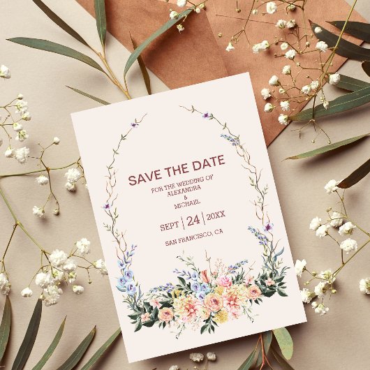 Boho Neutrale Waterverf Wildflower Wedding Save The Date