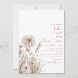 Boho Neutrale Wilde Bloemen Baby Shower Uitnodigin Kaart